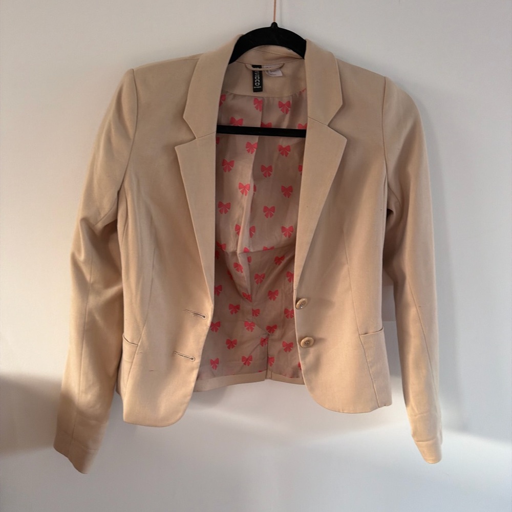 H&M Beige Women's Blazer with Pink Lining
